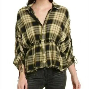 Free‎ People Black Green Plaid Shirt S